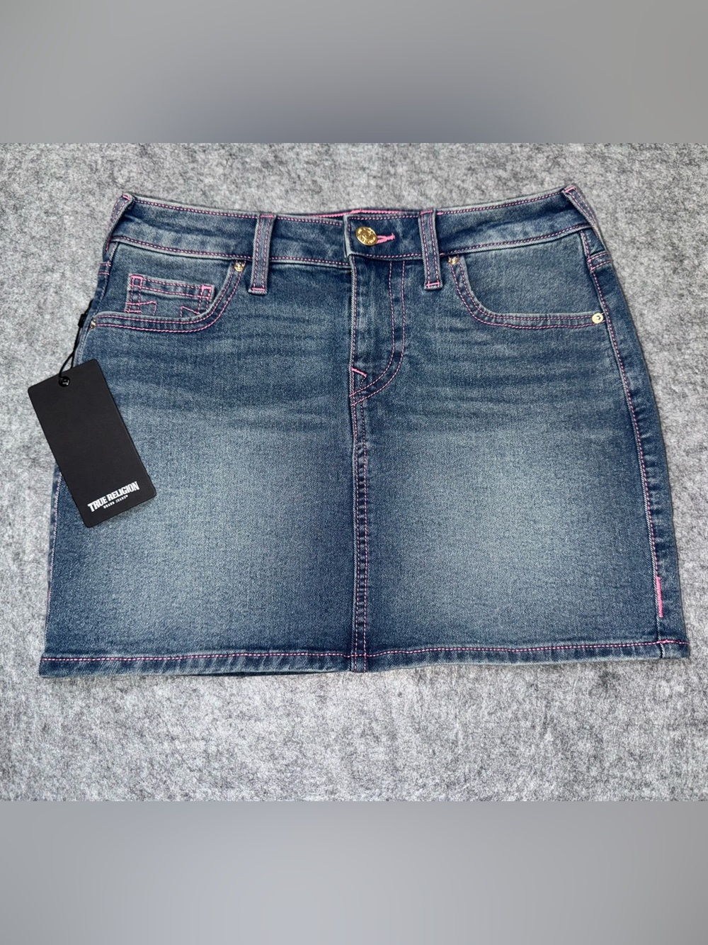 True Religion Denim Mini Skirt in Medium Horizon Wash Size 25 NWT